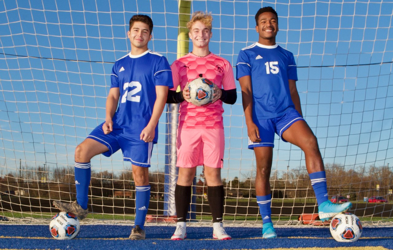 Edwin Gil-Herrera, left, Landon Timmons, center, and Emmett Bowman, right, led the Crawfordsville boys soccer team to an undefeated Sagamore Conference title this season and a sectional championship appearance.